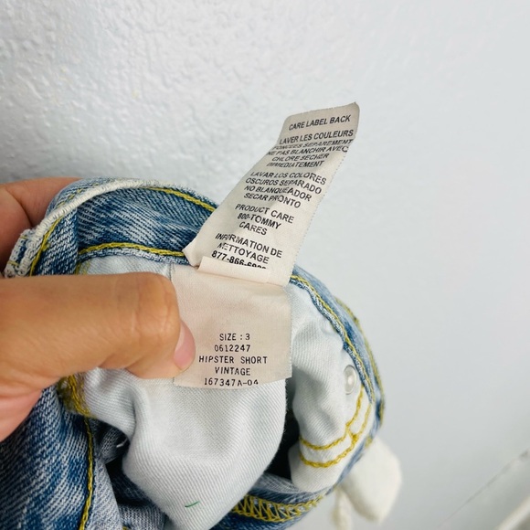 Tommy Hilfiger Vintage Y2K 2000s Bleach Cutoff high Waist Denim Studded Shorts - Picture 6 of 11